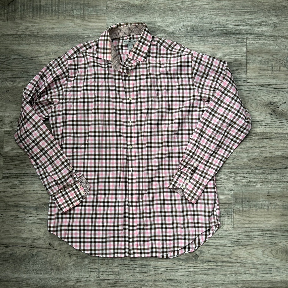 Jack Stone Men's Button Down Pink and Brown Plaid Sz‎ XL